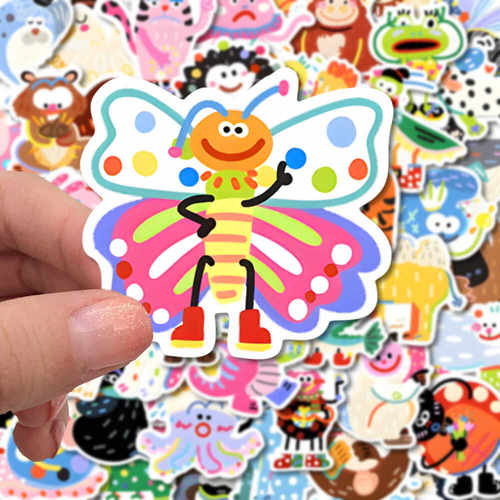 200张风卡通手账本素材手机壳贴画防水贴纸可爱彩绘动物插画ins