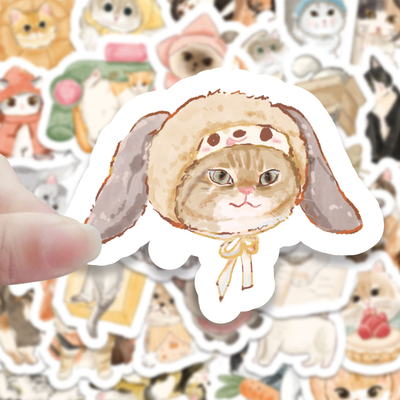 80张风小猫咪diy装饰贴画防水手绘小猫卡通萌趣可爱贴纸ins
