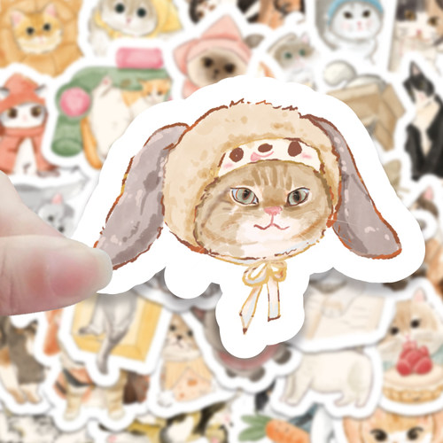 80张风小猫咪diy装饰贴画防水手绘小猫卡通萌趣可爱贴纸ins