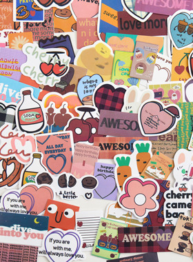 90张ins风贴纸mazzzy卡通可爱手帐贴画笔记本手机拉杆箱滑板防水