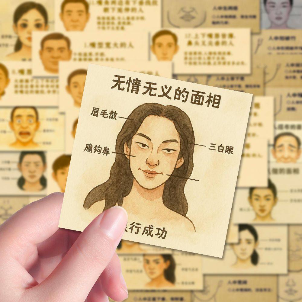 54张面相五官脸部穴位运势贴纸好运小众知识贴图防水手账本装饰