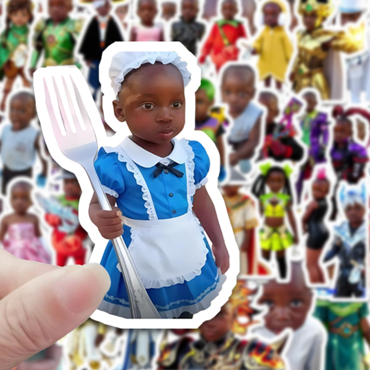 行李箱装饰防水非洲十二少表情包贴纸搞笑抽象非洲萌娃手机壳手账