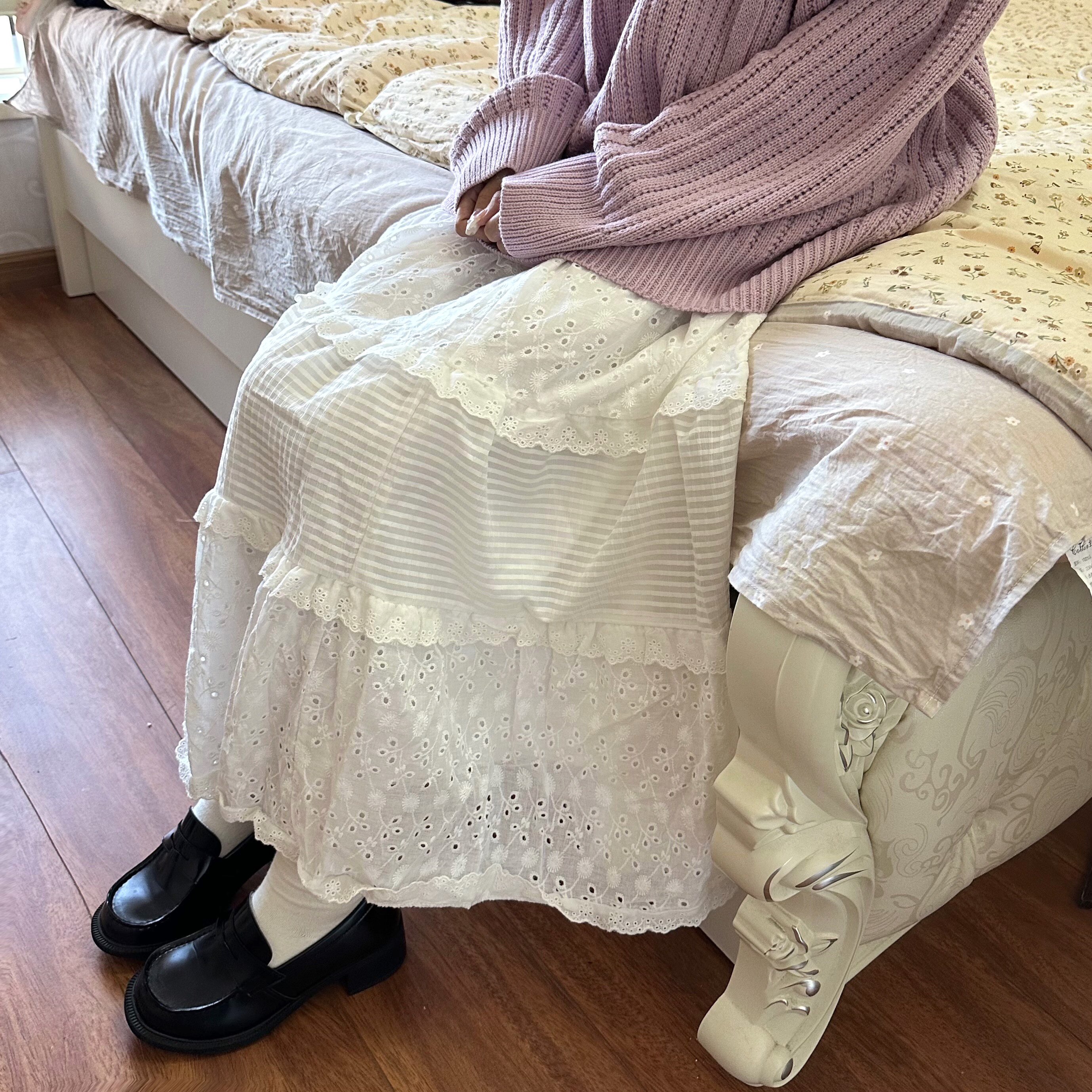 【翻斗花园日记】蛋糕裙女高腰显瘦小众蕾丝设计感重工半身长裙女