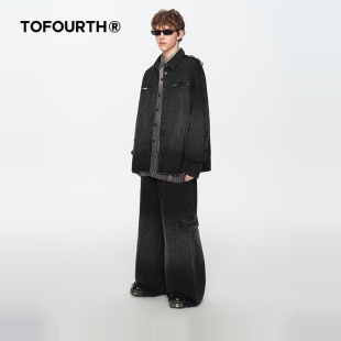 TOFOURTH外套 男女翻领宽松牛仔夹克上衣钩花毛边设计感 商场同款