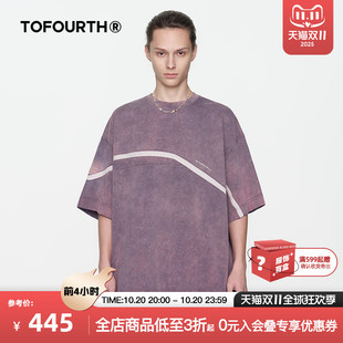 上衣宽松男女款 水洗做旧拼接分割线设计短袖 商场同款 TOFOURTHT恤