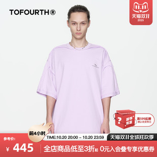 上衣男女同款 分割设计下摆毛边线条破坏短袖 商场同款 TOFOURTHT恤