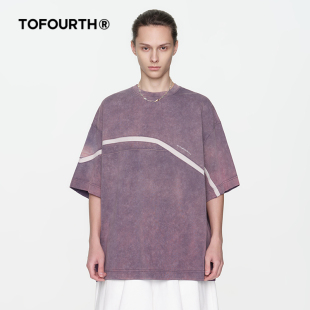 TOFOURTHT恤 水洗做舊拼接分割線設計短袖 上衣寬松男女款 商場同款