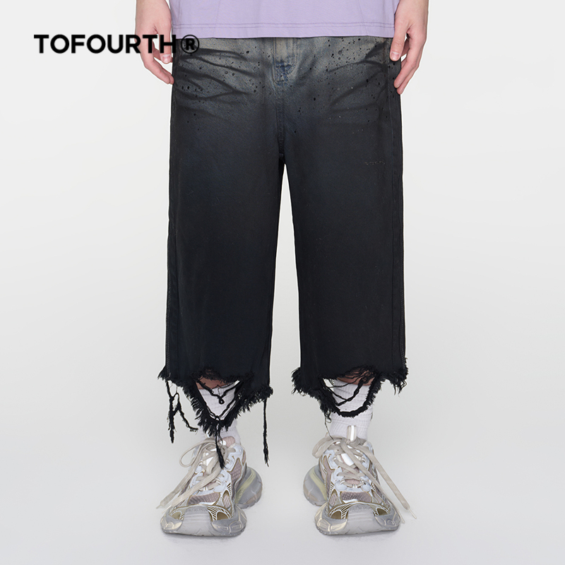 破坏毛边裤腿短裤TOFOURTH七分裤