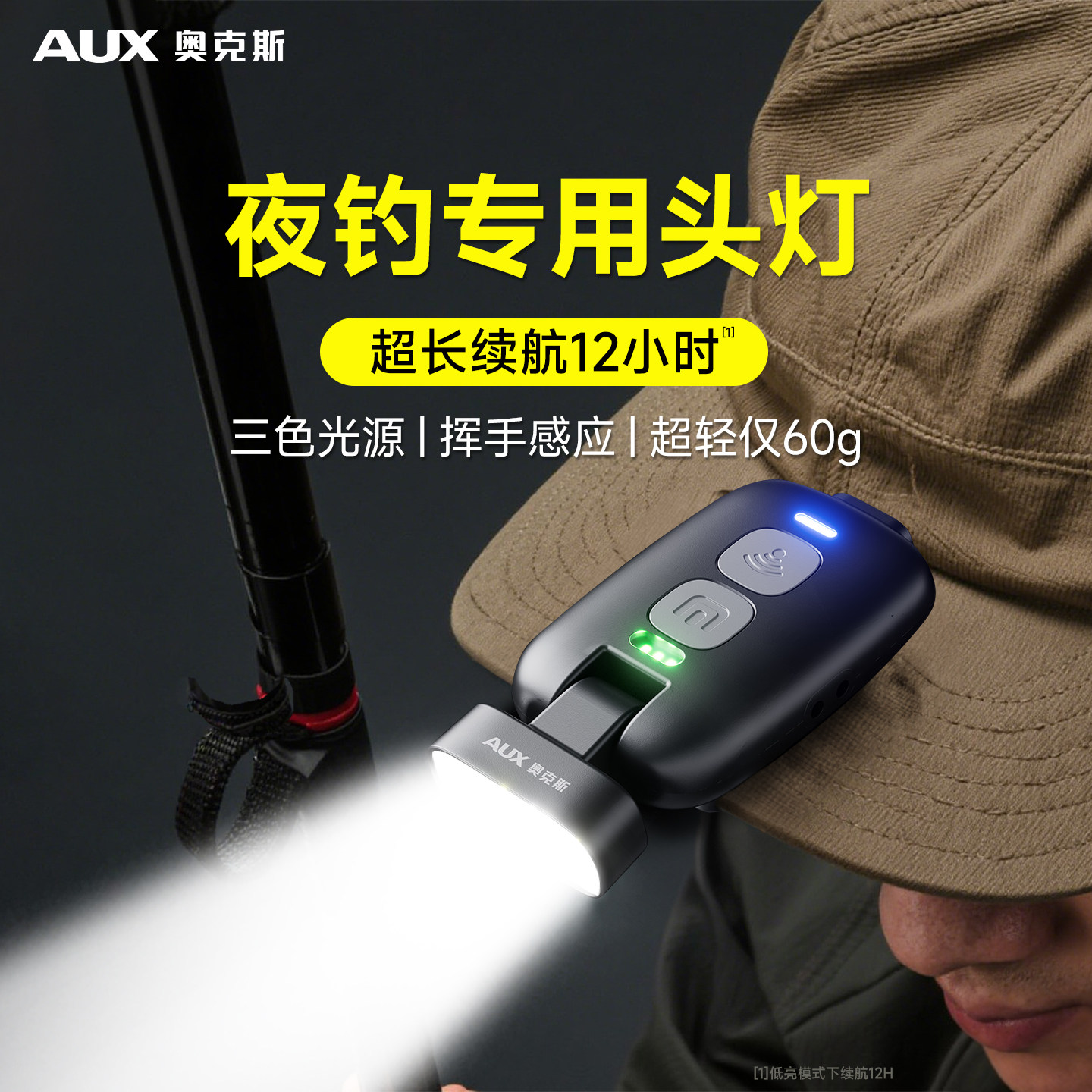 奥克斯头灯钓鱼专用感应帽夹灯超长续航头戴式强光充电户外夜钓灯