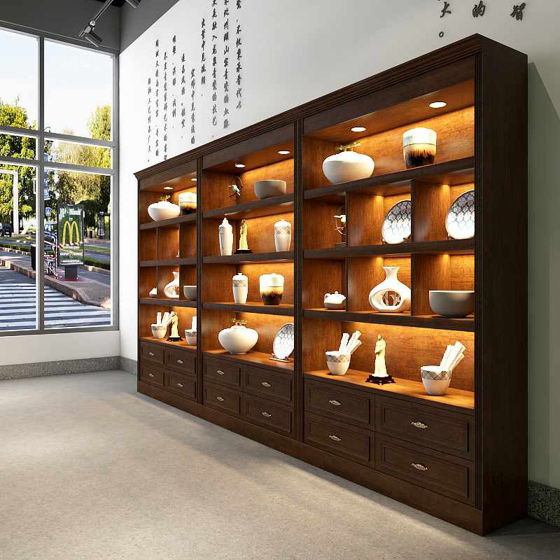 实木化妆品展柜美容产品柜复古烤漆陈列柜烟酒茶叶古玩手办展示柜