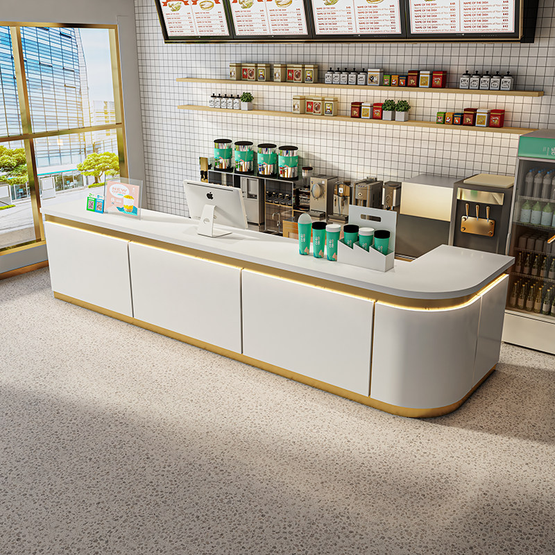 现代简约奶茶店吧台水果蛋糕店收银台咖啡馆转角前台桌接待台定制