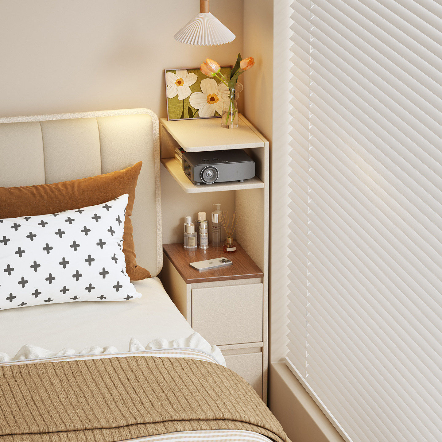 实木投影仪床头柜置物架小型窄床头架20cm夹缝柜床边超窄加高款30