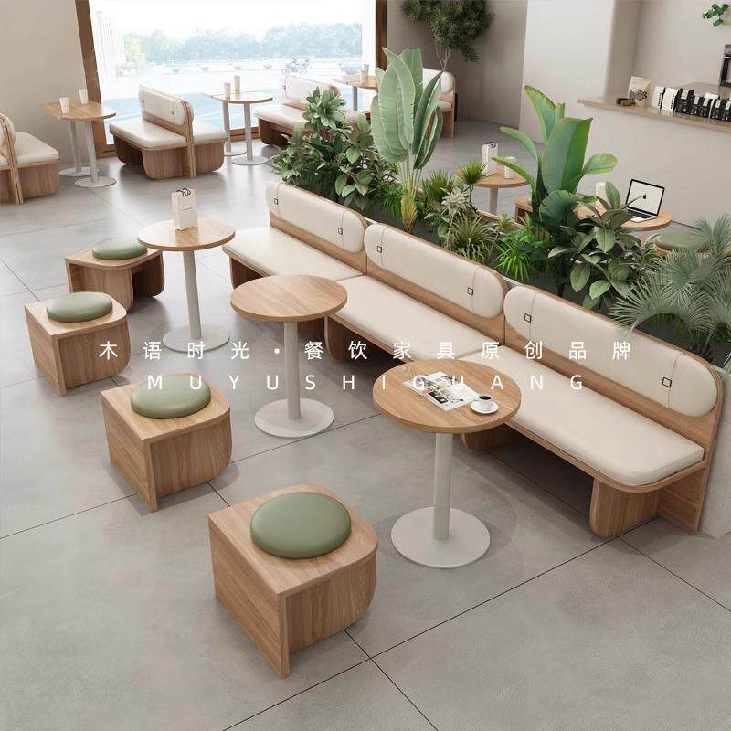 简约靠墙卡座沙发长条凳休闲实木桌椅餐厅咖啡厅甜品奶茶店商用