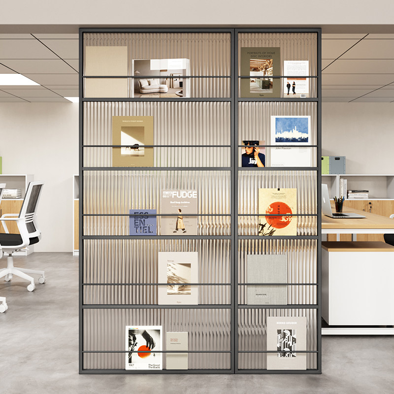 办公室隔断书架客厅现代简约酒店入户玄关不锈钢轻奢长虹玻璃屏风