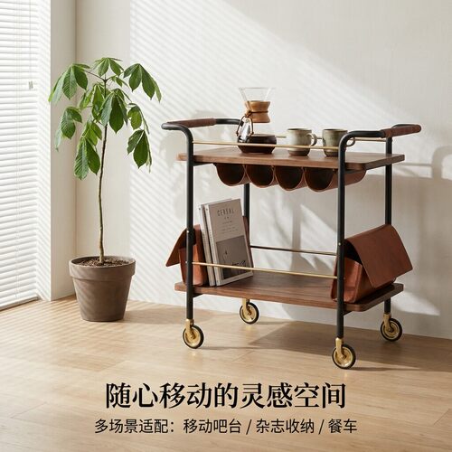 静音无声铁艺餐车多层手推车家用金属置物架别墅餐厅牛排红酒皮革