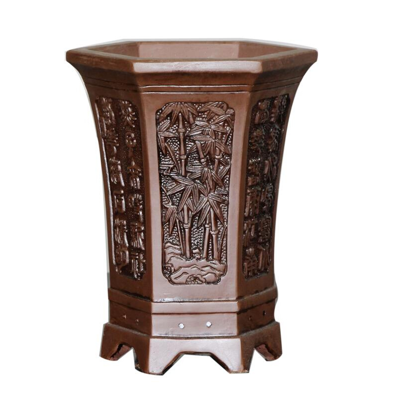 新花盆陶瓷大尺码兰花l花盆六角四方古典兰草兰花盆深高盆墨兰紫