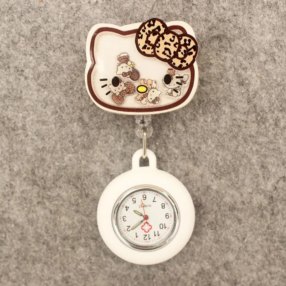 HelloKitty猫摇摇乐伸缩胸表护士挂表可爱医生学生考试怀表夹子表