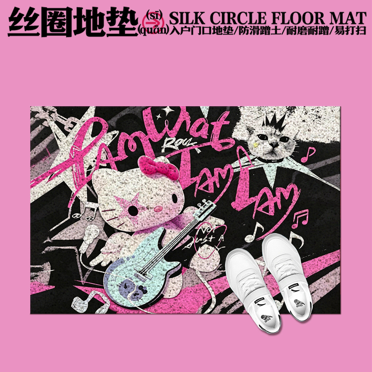 趣味丝圈脚垫入户进门口垫地垫个性耐脏蹭刮土家用防滑地毯kitty