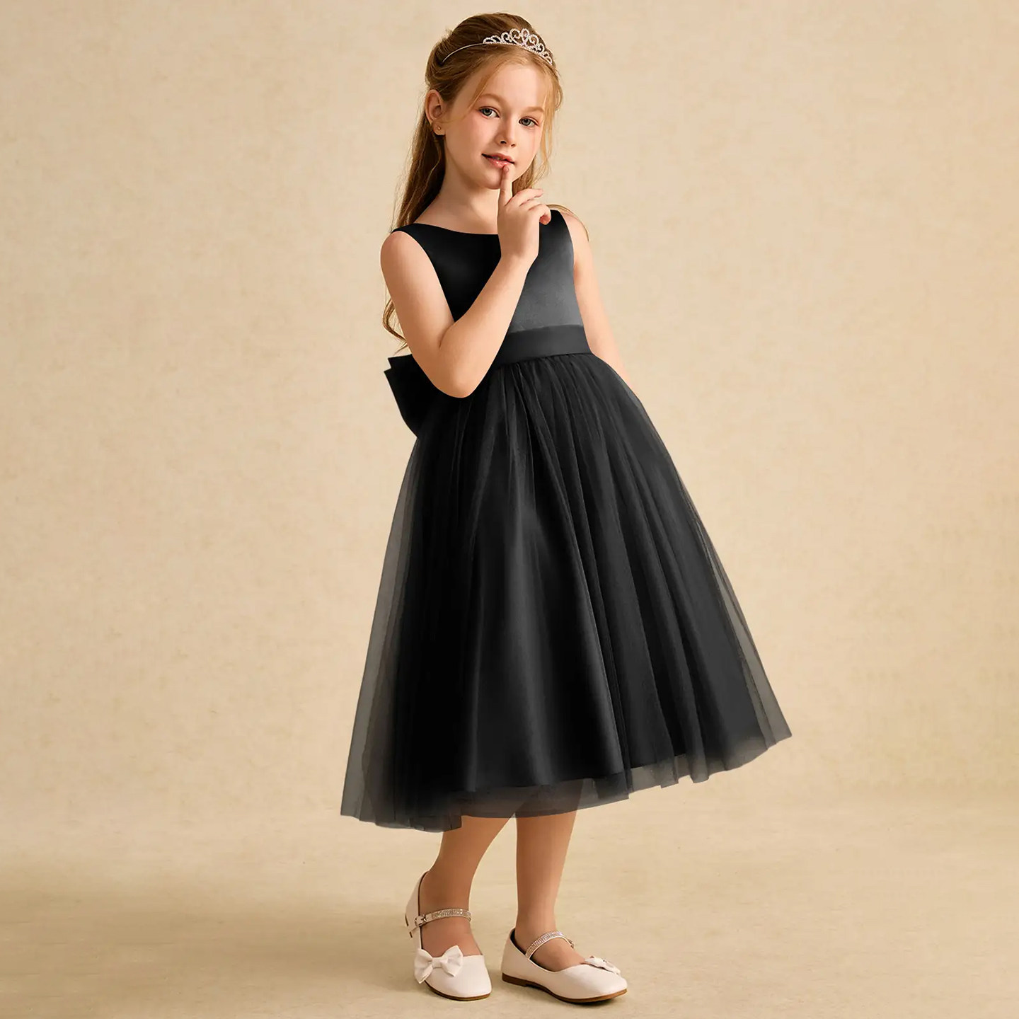 儿童钢琴演出服高级感黑色礼服女童主持人小提琴比赛网纱公主裙