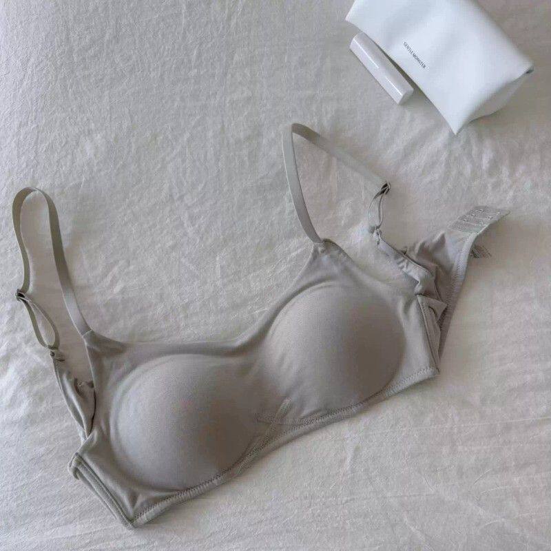 日系莫代尔内衣女夏薄款无痕小胸聚拢收副乳防下垂调整型美背文胸