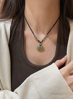 天然和田玉平安锁项链青海