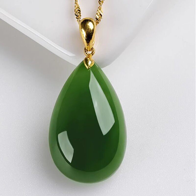 天然和田碧玉色冰种玉髓水滴吊坠玉坠女款天然玉石吊坠