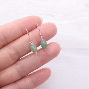 纯银翡翠耳环s925银复古宫廷简约短款玉耳坠天然油青耳饰汉服原创