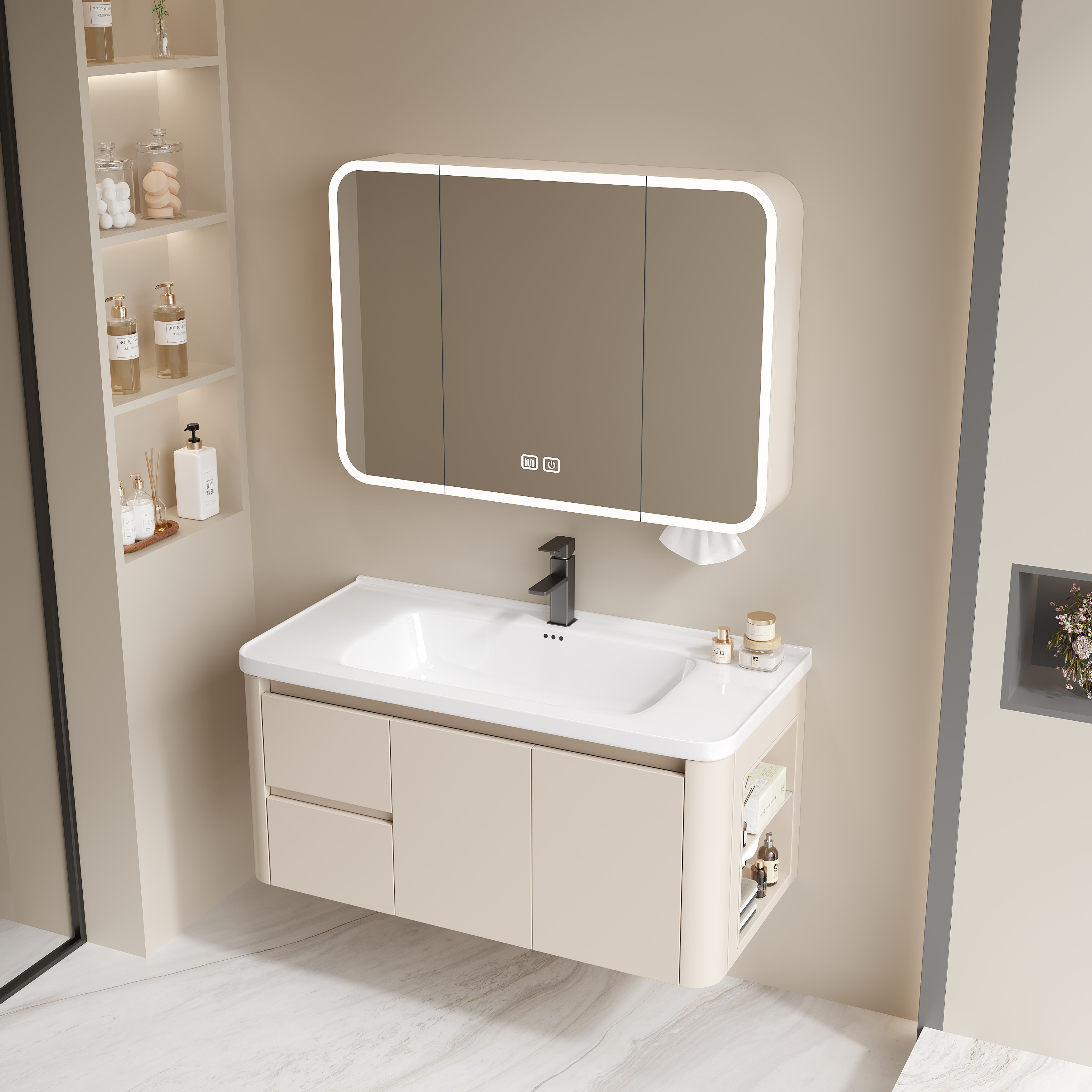 加厚蜂窝铝侧边收纳圆角抽屉式浴室柜组合洗漱盆 洗脸盆卫生间