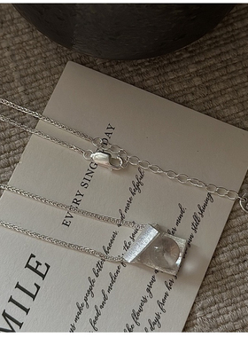 S925纯银韩版小众设计感拉丝白水晶项链韩式风简约个性拉丝锁骨链