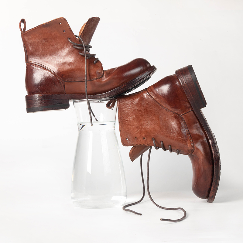 熊周周全手工情侣款皮底马丁靴