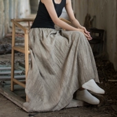 苎麻复古扎染半身裙女原创新款 棉麻肌理感裙子显瘦大摆裙禅意长裙