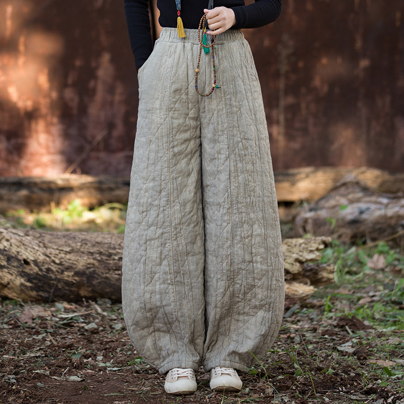 加厚夹棉灯笼裤冬季新款原创手工扎染棉麻太极裤保暖棉裤女外穿