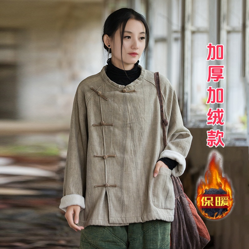 斜襟盘扣棉衣加绒中式衬衫上衣