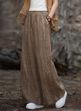 苎麻扎染直筒长裤子2025年新款棉麻文艺范原创女装宽松百搭阔腿裤