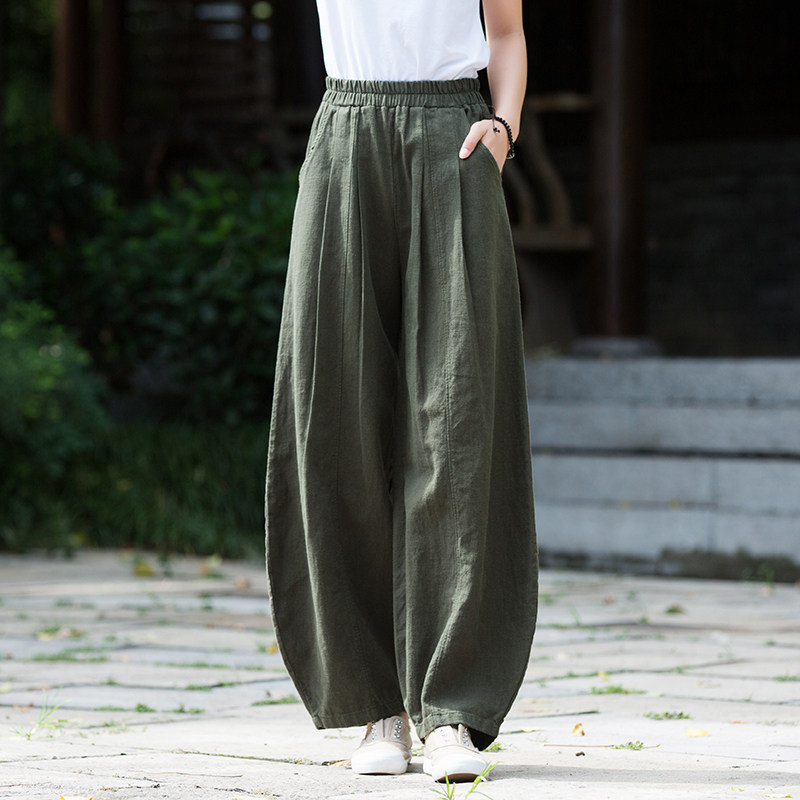 苎麻裤子棉麻高腰弯刀裤灯笼裤