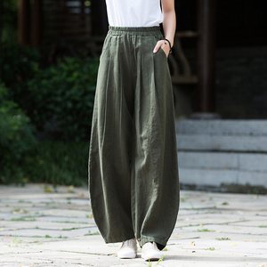 苎麻砂洗国风休闲裤春秋新款裤子棉麻复古显瘦女式灯笼裤直筒裤