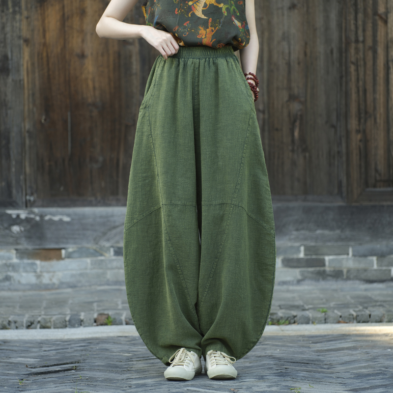 苎麻裤子女春秋棉麻灯笼裤