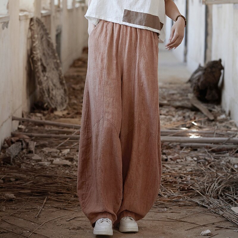 亚麻复古灯笼裤女禅意棉麻萝卜裤