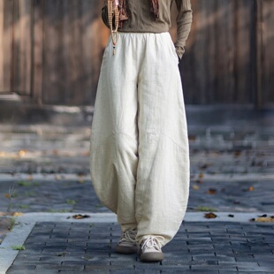 棉麻夹棉灯笼裤 加厚保暖棉裤 女冬季 打坐禅修裤 女外穿 新款 新中式