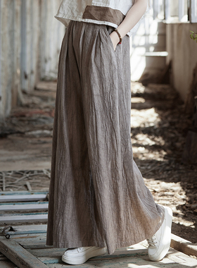 苎麻扎染阔腿裤女2025年新款原创棉麻女装手工扎染垂感显瘦长裤子