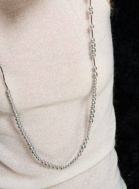 1JINN M2M 原创设计多层百搭银色珍珠项链女秋冬小众轻奢毛衣链