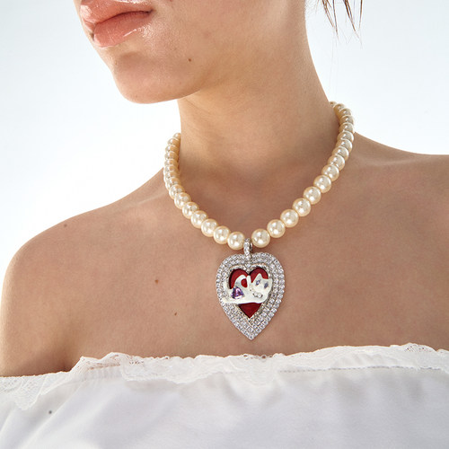 1JINNM2M猫咪爱心珐琅珍珠项链
