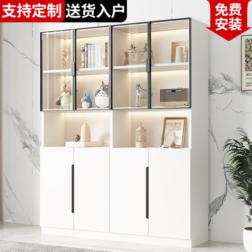 书柜带玻璃门防尘客厅一体整墙柜子定制酒柜展示柜落地置物储物柜