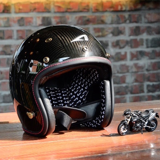 英国astone复古凯旋男女摩托车3/4头盔半盔纯色复古色碳纤维 轻量