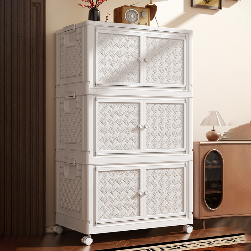 多层折叠式收纳柜零食置物架子家用收纳箱客厅移动落地储物免安装