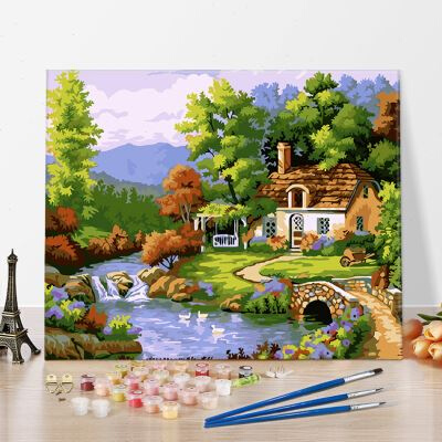 diy数字油画客厅田园风景成人手工绘数码油彩填色z大幅挂画 聚福