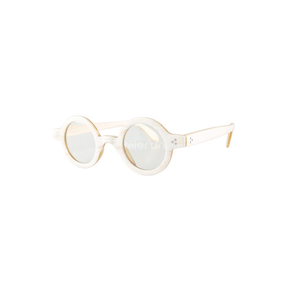 清新素雅三颗铆钉装饰凹造型小圆形白色牛角框架无度数平光眼镜