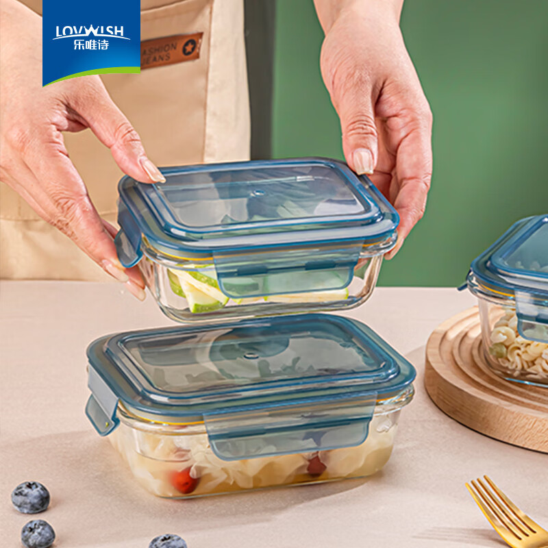 乐唯诗玻璃饭盒可微波炉加热专用学生上班族带盖餐盒密封保鲜