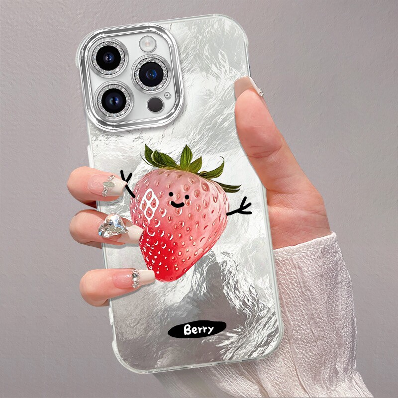 草莓表情适用苹果16promax情侣手机壳小米15轻奢风mate