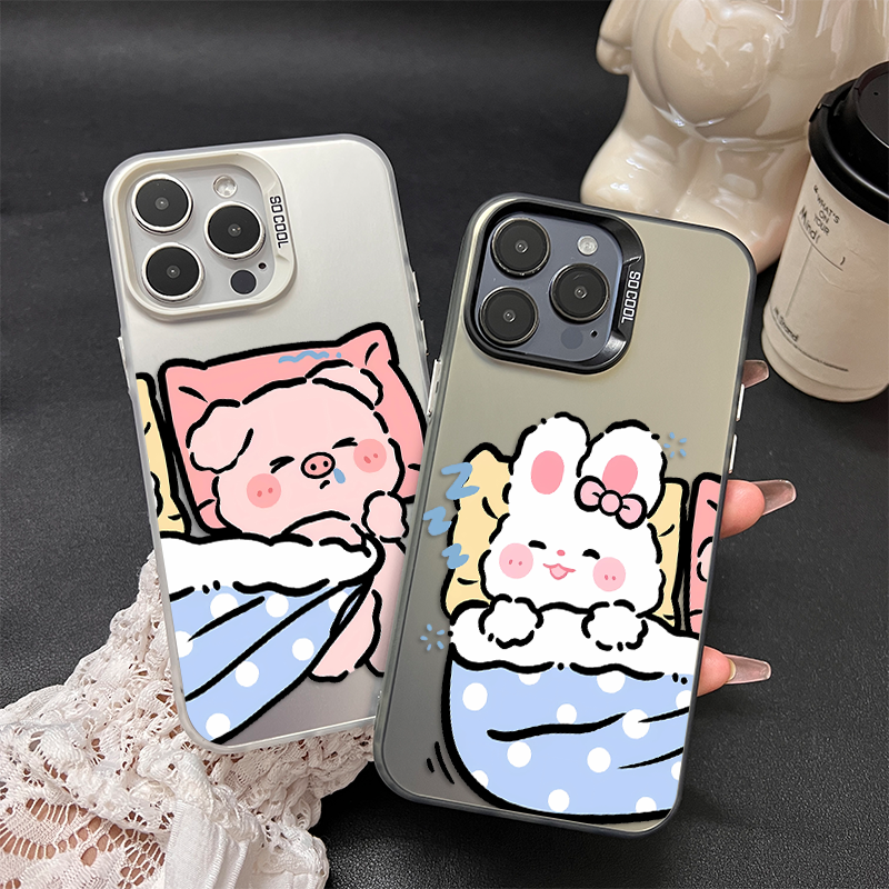 小猪小兔适用iphone17pro手机壳女苹果15ProMax简约ins风iphone15荣耀500OPPO底硬彩银壳vivos30Pura80小米17